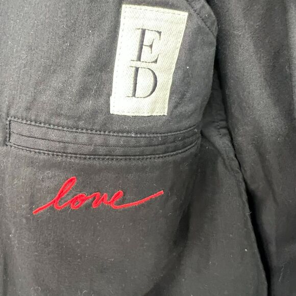 ED by Ellen Degeneres Jacket Blazer 12 Black Notch Lapel Two Button Patch Elbow - Picture 4 of 9